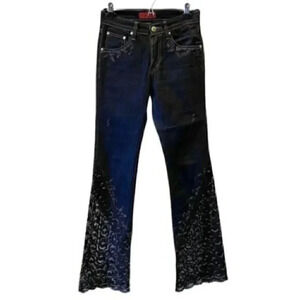 Raffinalla Straight Leg Jeans Beaded Lace Embroidered Dark Blue Denim Size 2/26